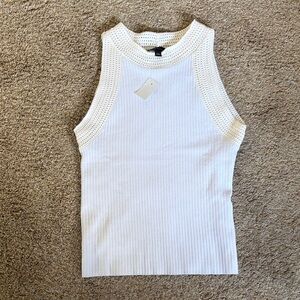 NWT Ann Taylor White Ribbed Tank with Crochet Trim